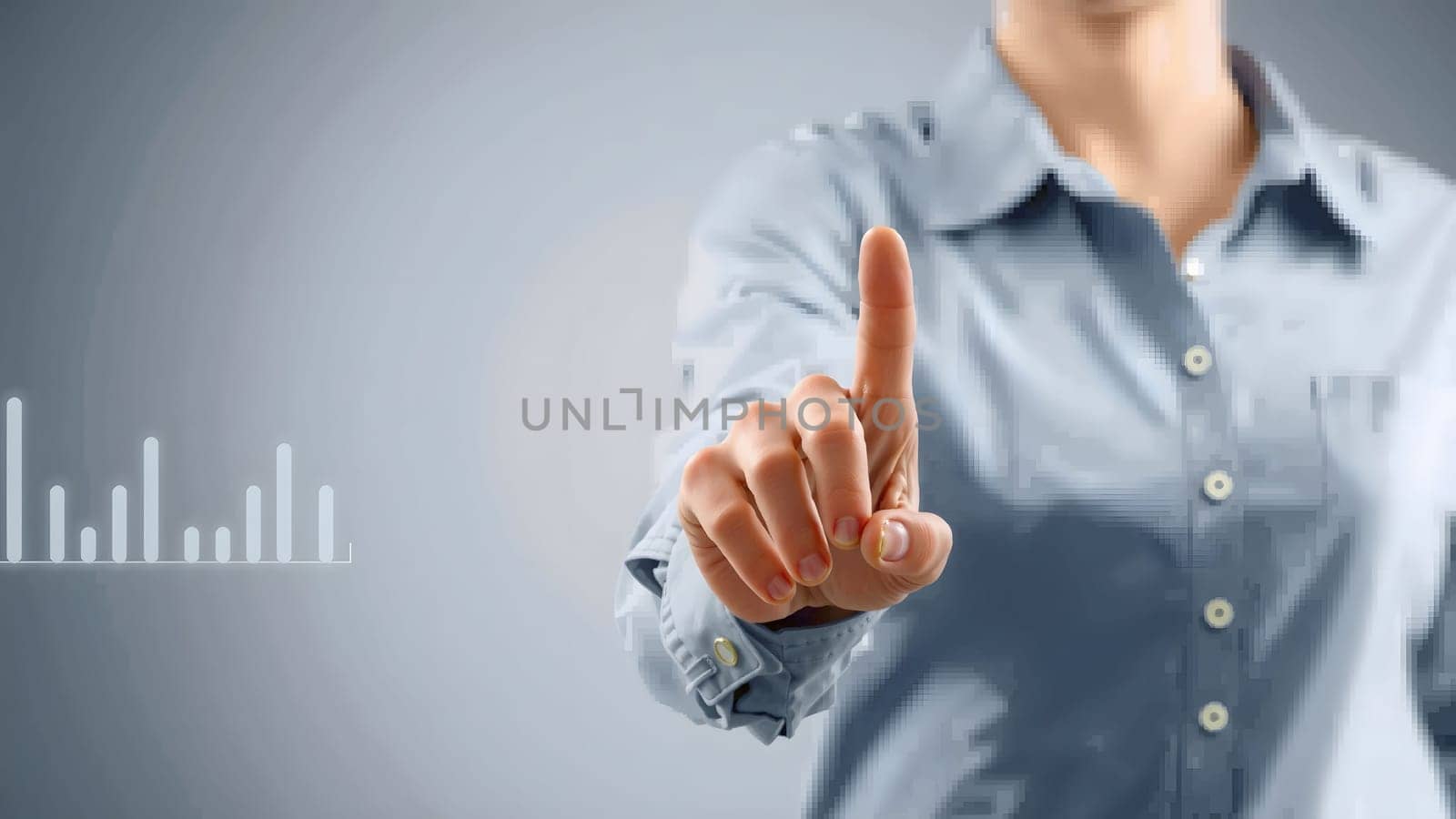 The girl's hand try to pushing on a touch screen interface