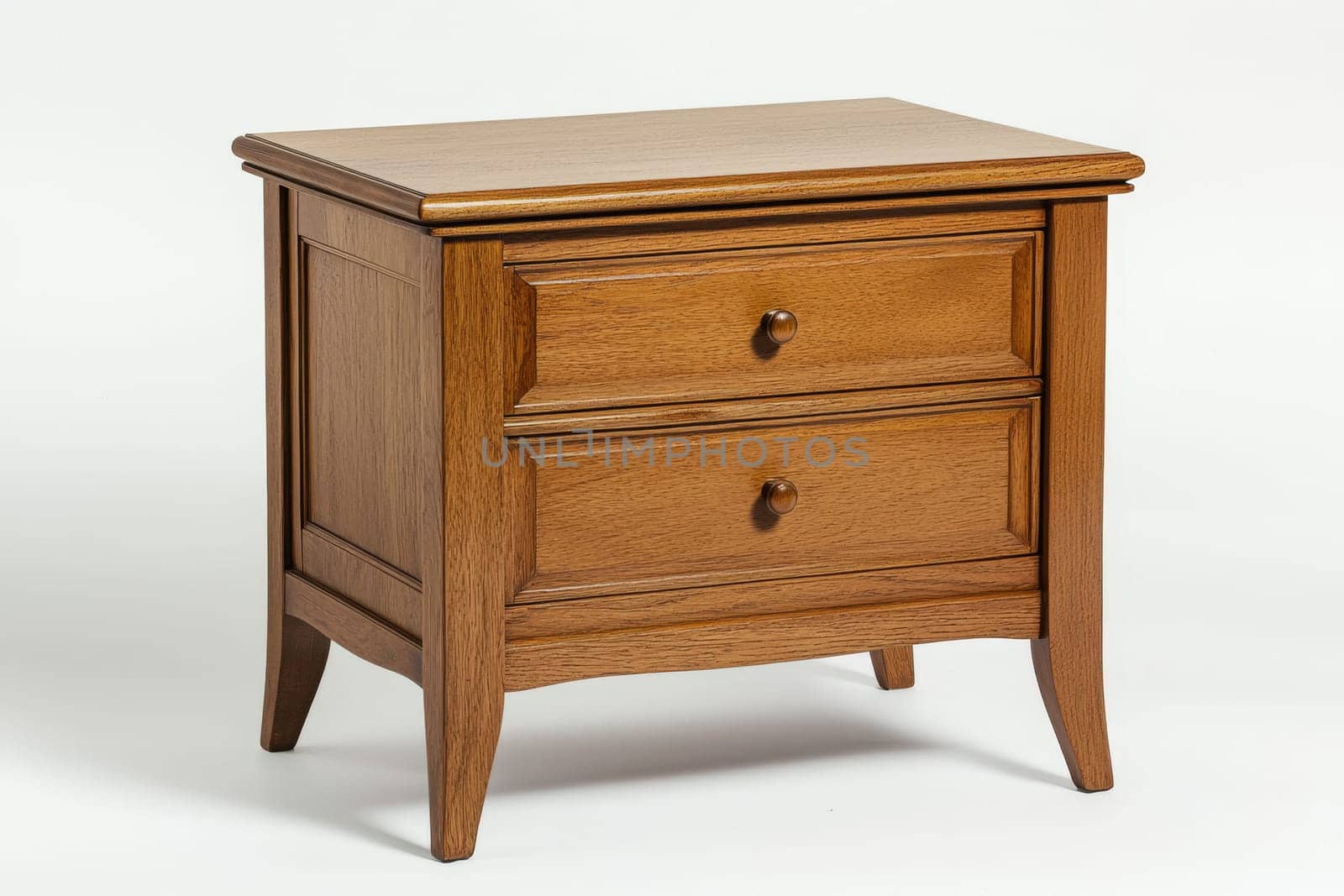 A wooden nightstand featuring two spacious drawers, designed to enhance bedroom functionality and aesthetic appeal for storage.