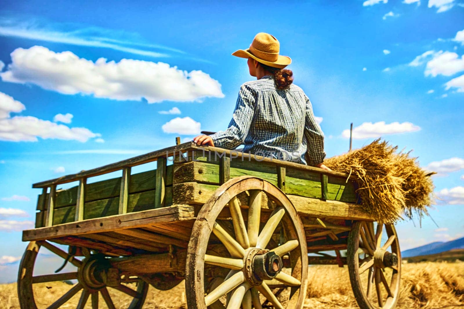 a strong open vehicle with two or four wheels, typically used for carrying loads and pulled by a horse