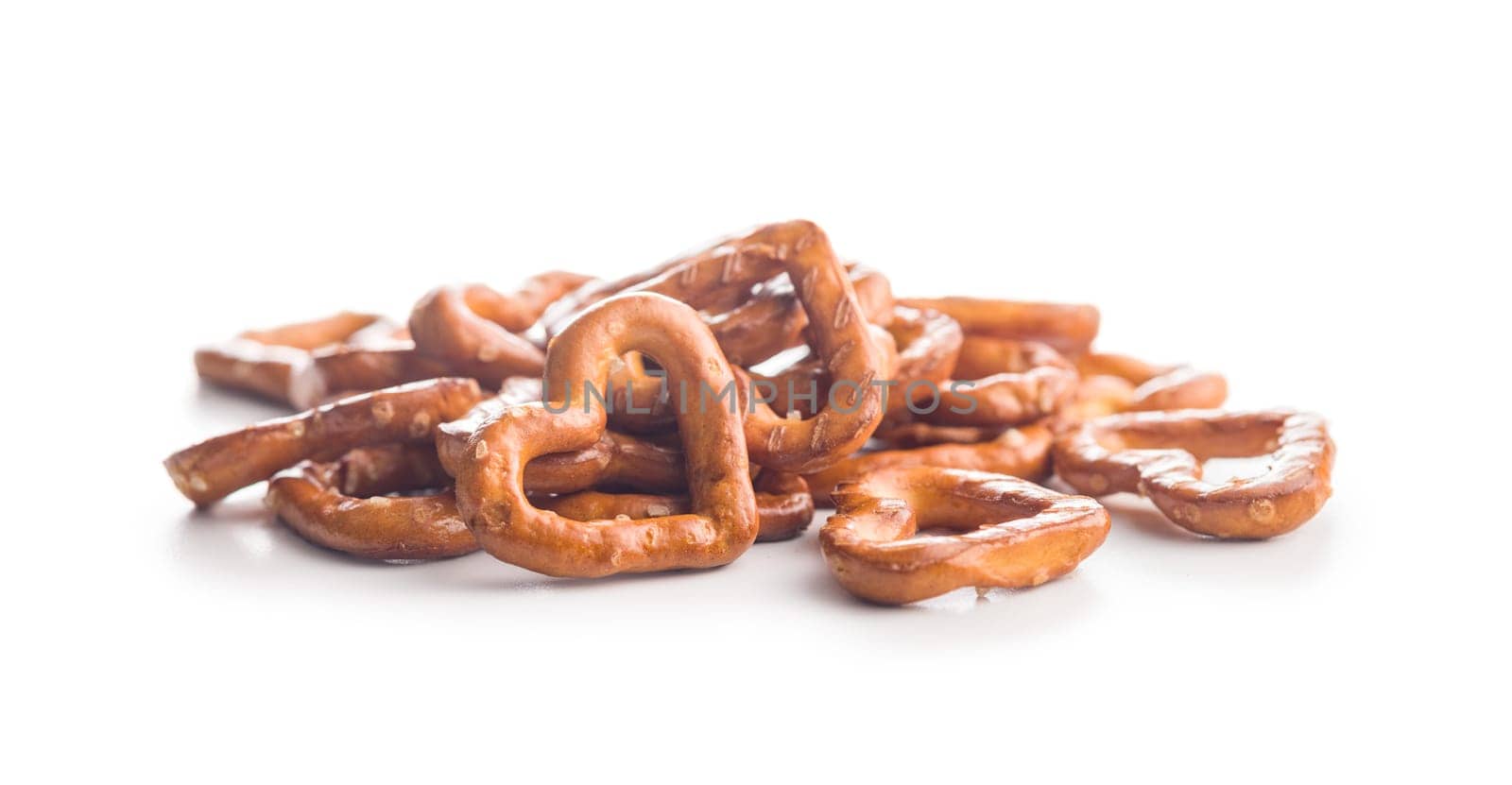 Heart shaped pretzel  isolated on a white background.