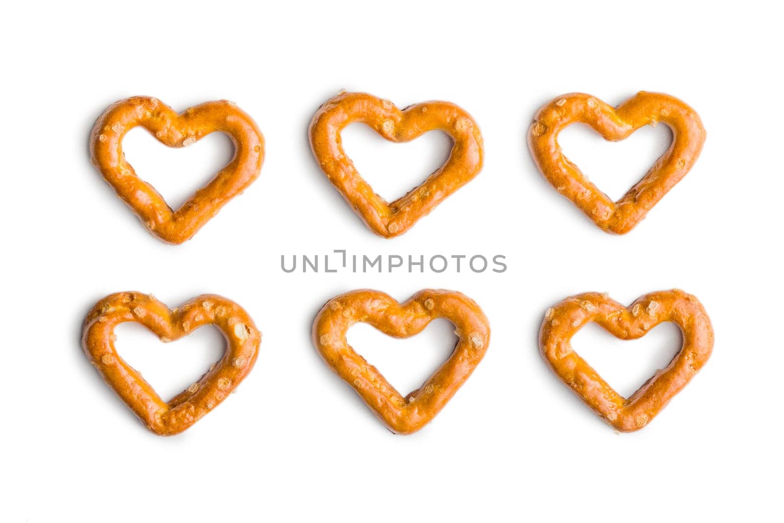 Heart shaped pretzel  isolated on a white background.