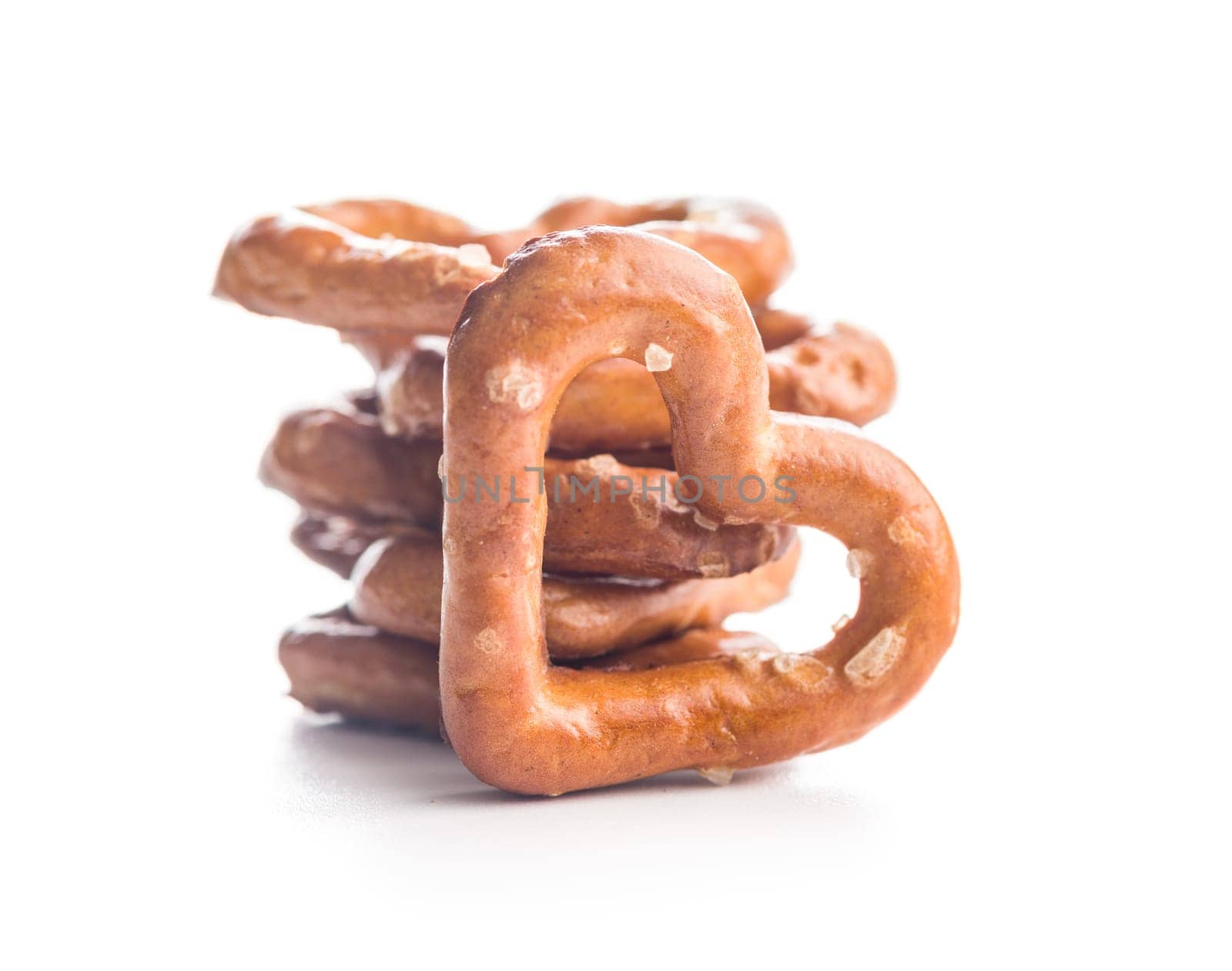 Heart shaped pretzel  isolated on a white background.