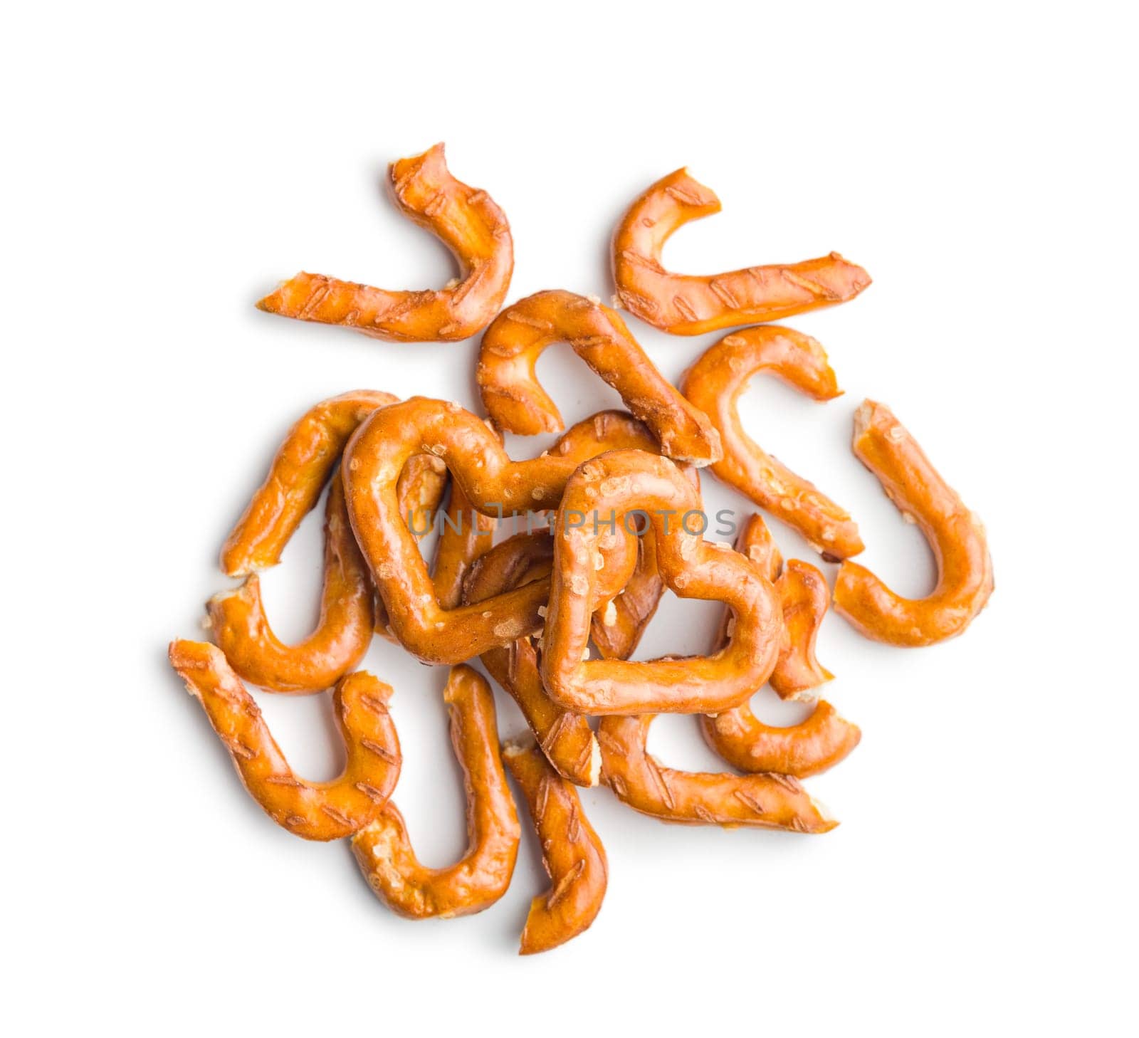 Heart shaped pretzel  isolated on a white background.