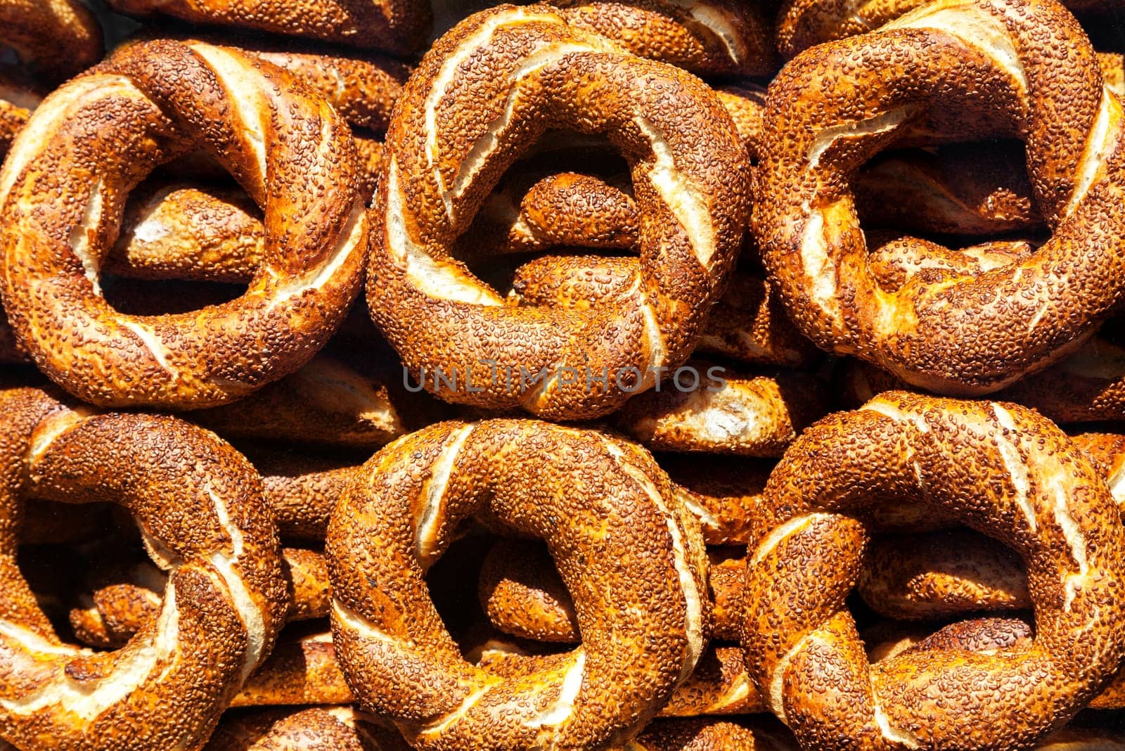 Traditional turkish simits, bagels with sesame