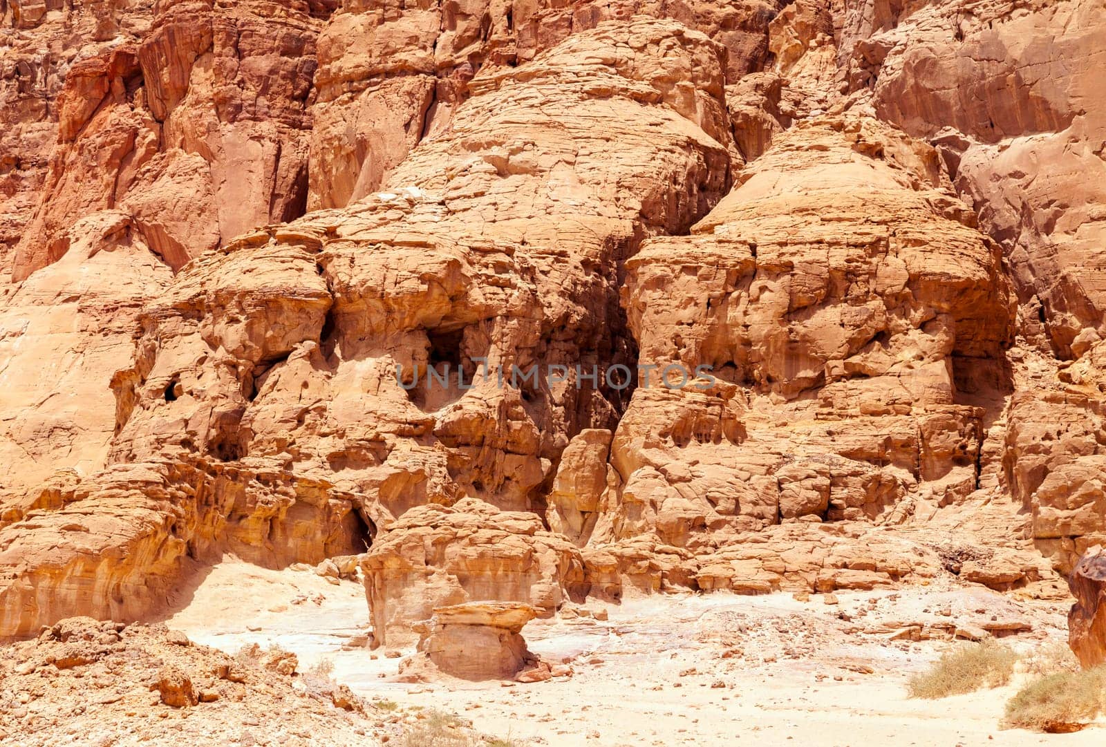 Close up of a vertical cliff in Timna Valley, Israel