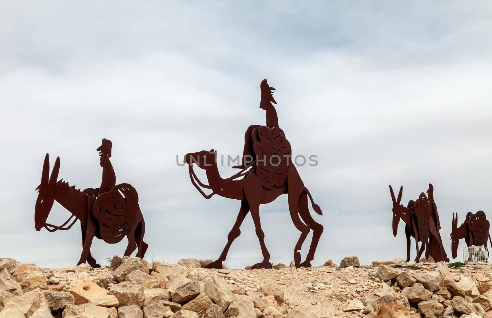 Metal sculptures in the Avdat National Park in the Negev Desert of Israel