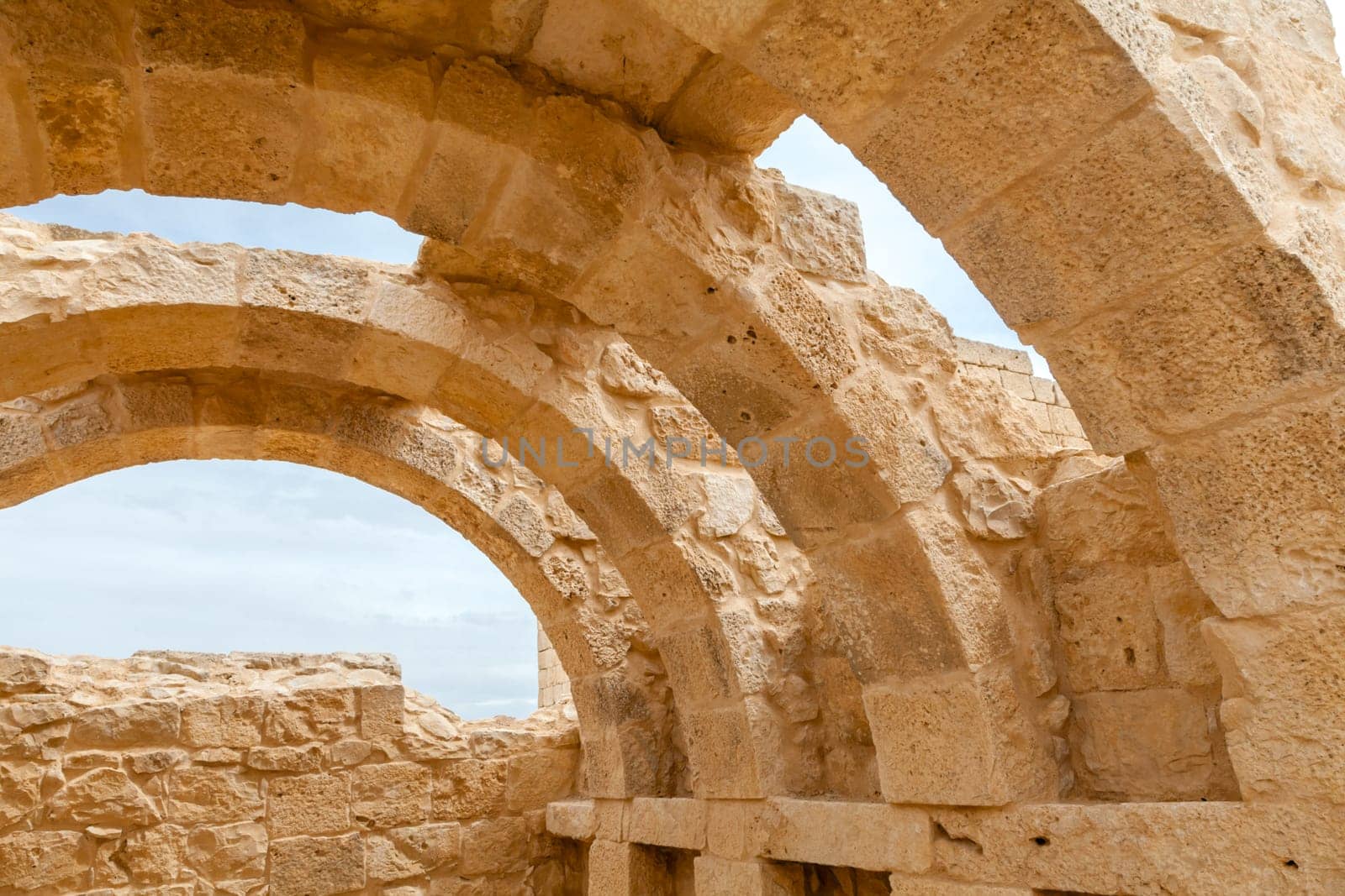 View of the ruined buildings in the ancient Nabataean city of Avdat, now a national Park, in the Negev Desert, Southern Israel