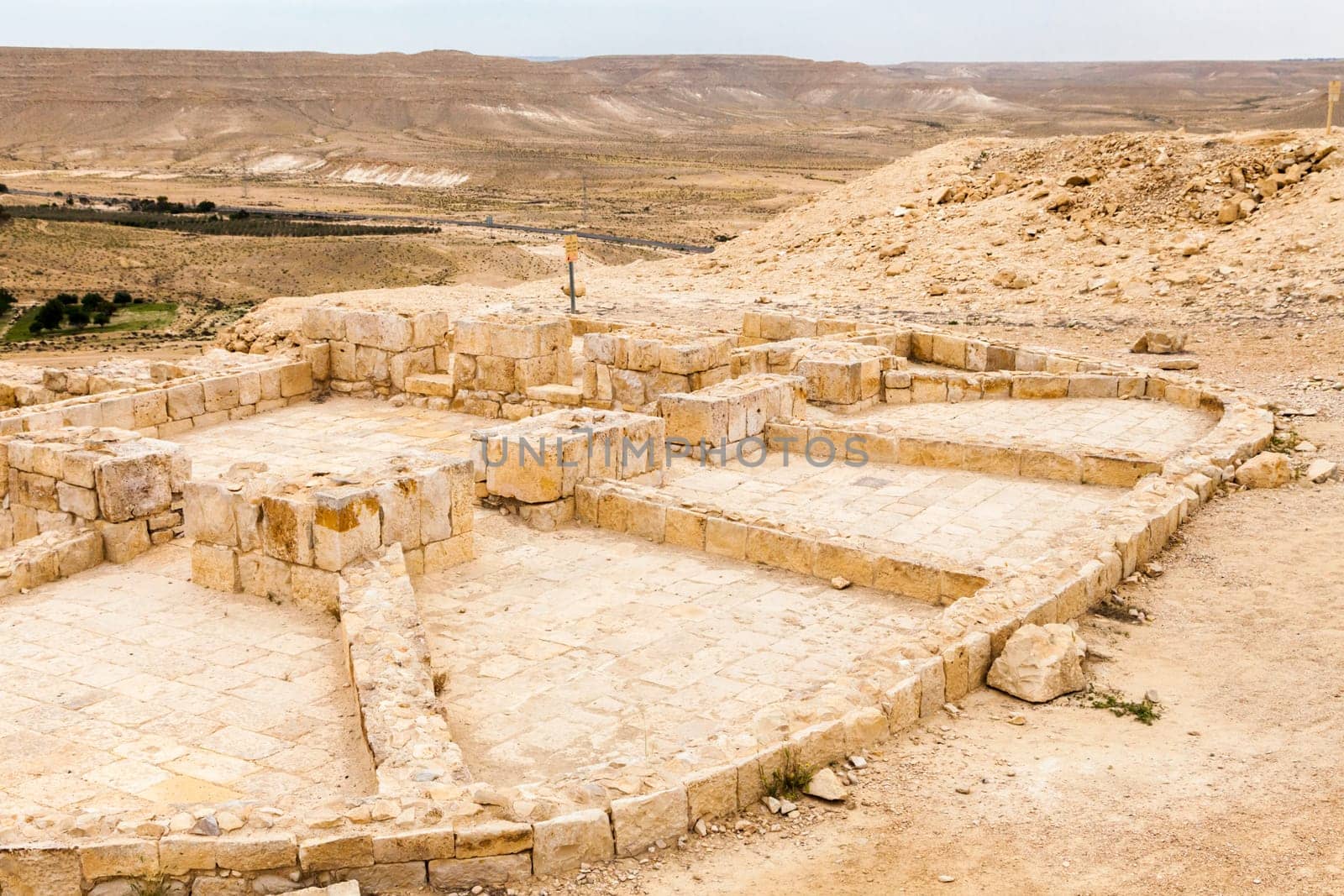 View of the ruined buildings in the ancient Nabataean city of Avdat, now a national Park, in the Negev Desert, Southern Israel