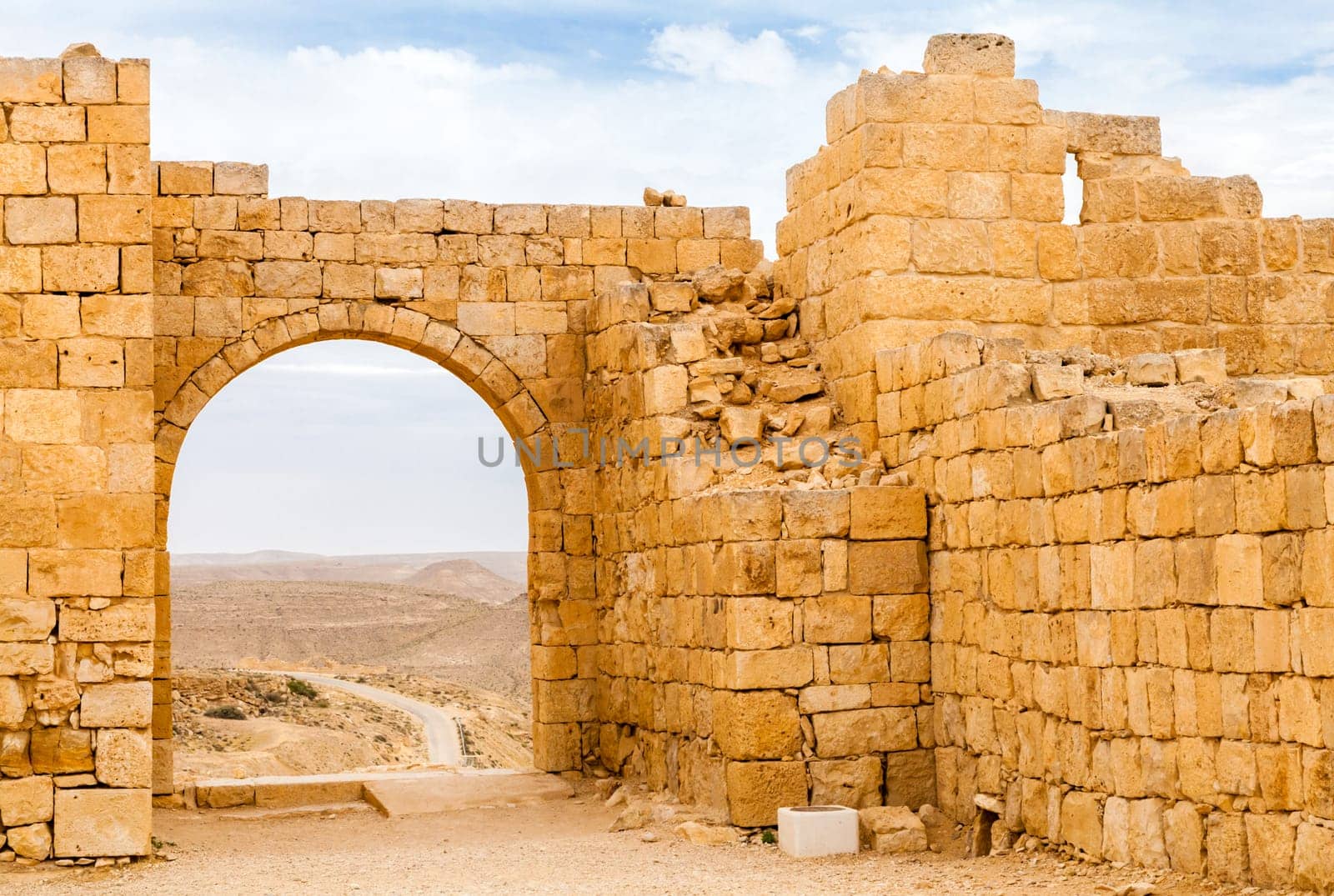 View of the ruined buildings in the ancient Nabataean city of Avdat, now a national Park, in the Negev Desert, Southern Israel