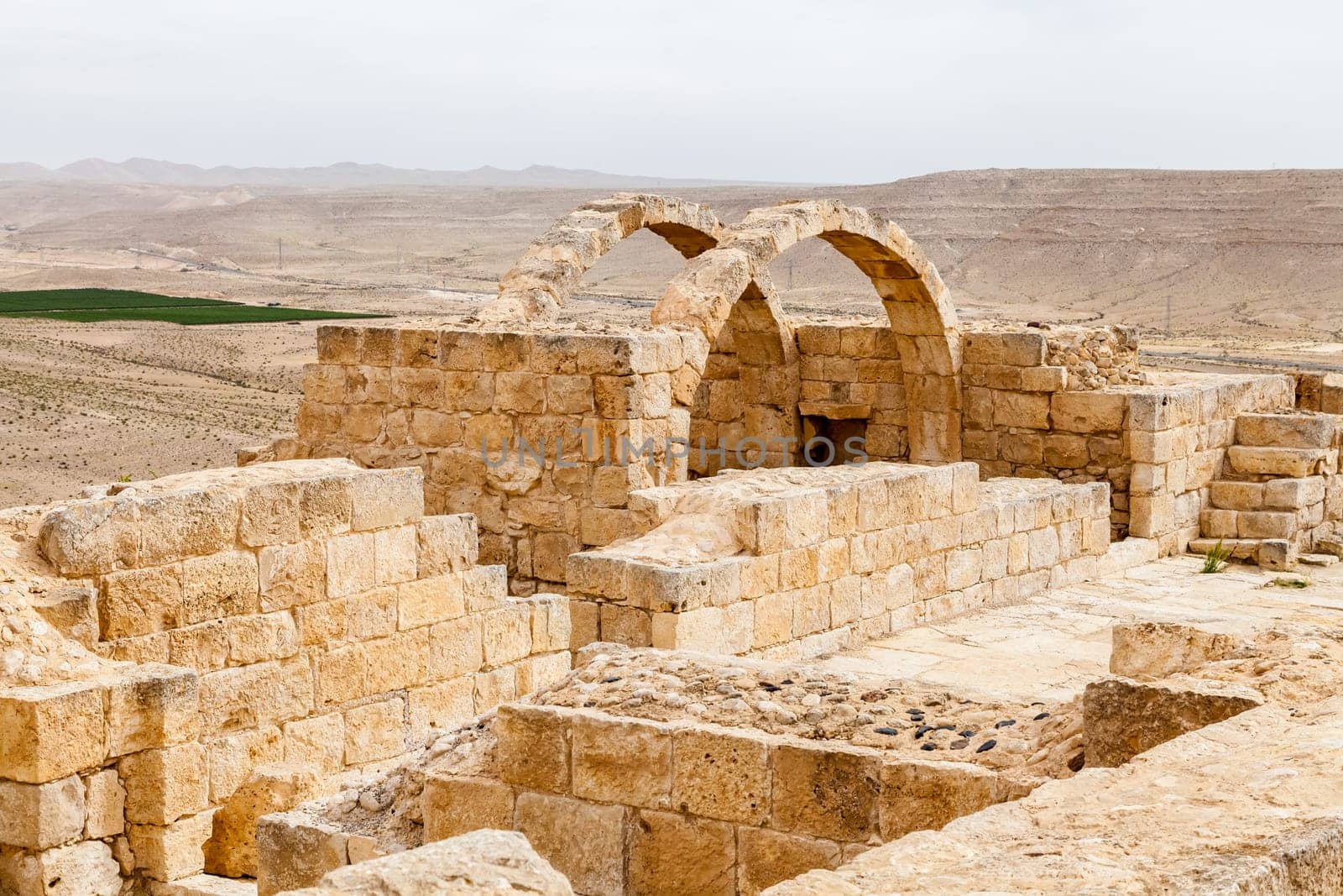 View of the ruined buildings in the ancient Nabataean city of Avdat, now a national Park, in the Negev Desert, Southern Israel