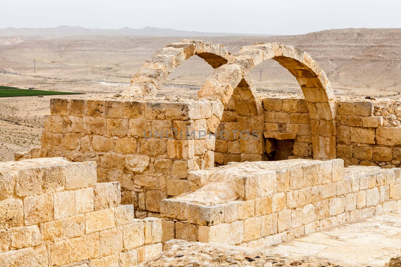 View of the ruined buildings in the ancient Nabataean city of Avdat, now a national Park, in the Negev Desert, Southern Israel
