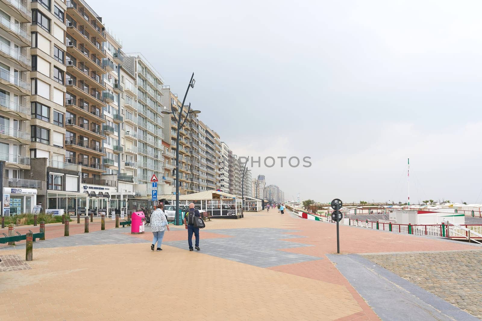Blankenberge, Belgium – May 13, 2024: Promenade in the coastal town of Blankenberge on the Belgian North Sea coast