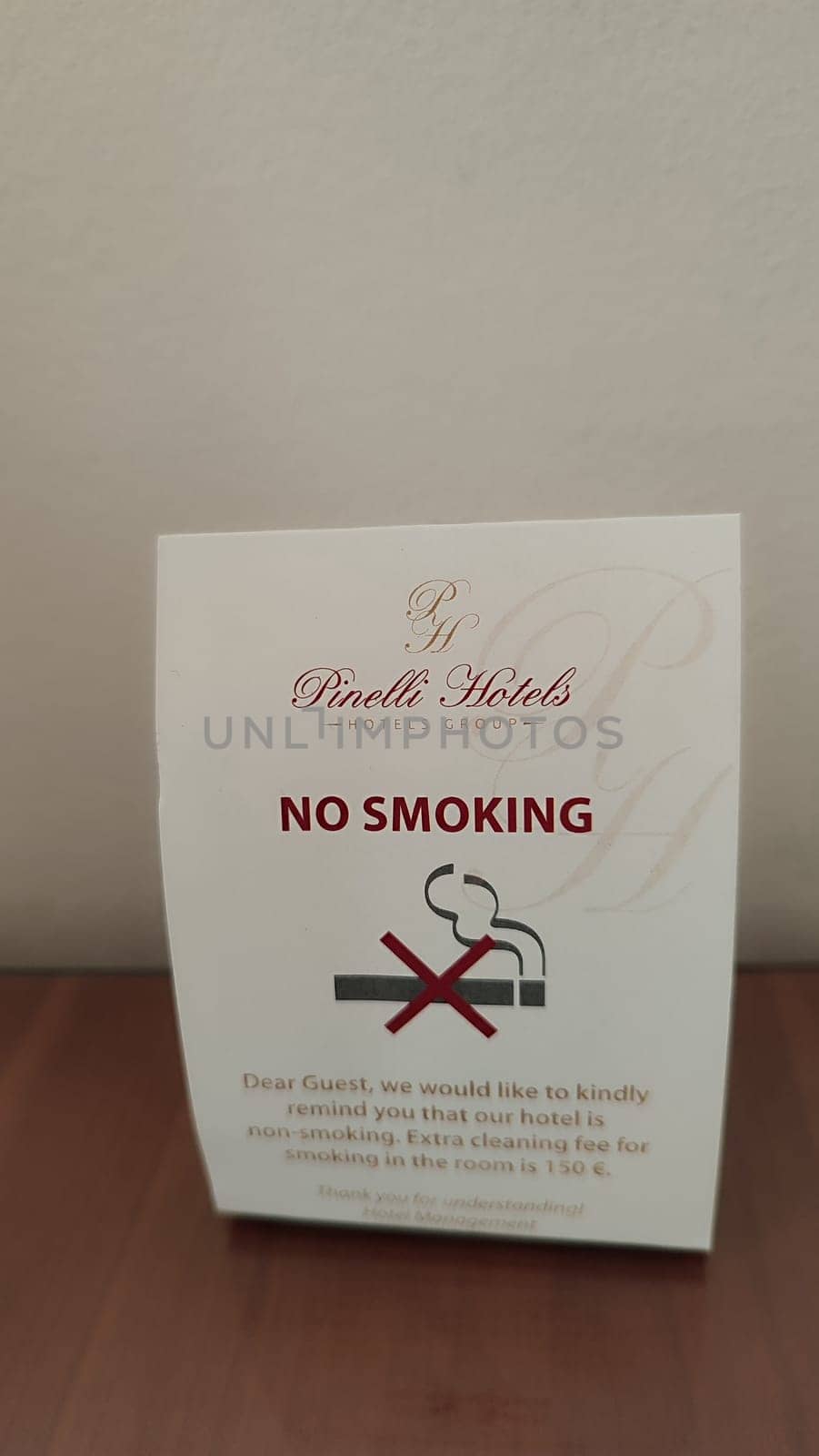 October 15 2024 Prague Czech Republic Europe Hotel no smoking sign room apartment interior . High quality photo