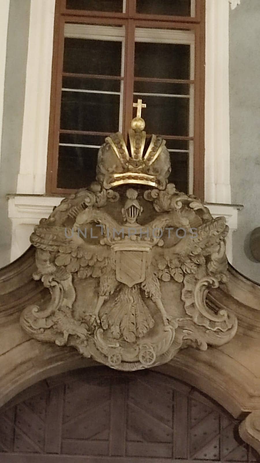 October 15 2024 Prague Czech Republic Europe Eagle stone crest windows interior decorator decor decorations objects . High quality photo