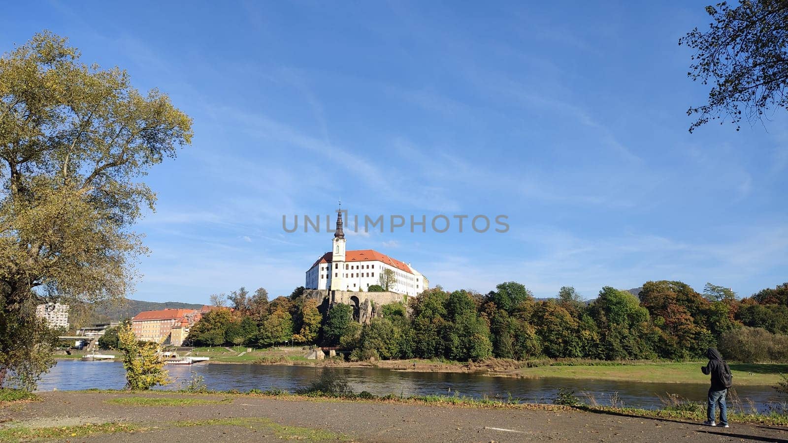 October 16 2024 Decin Czech Republic Europe travel places Castle river trees landscape nature autumn background . High quality photo