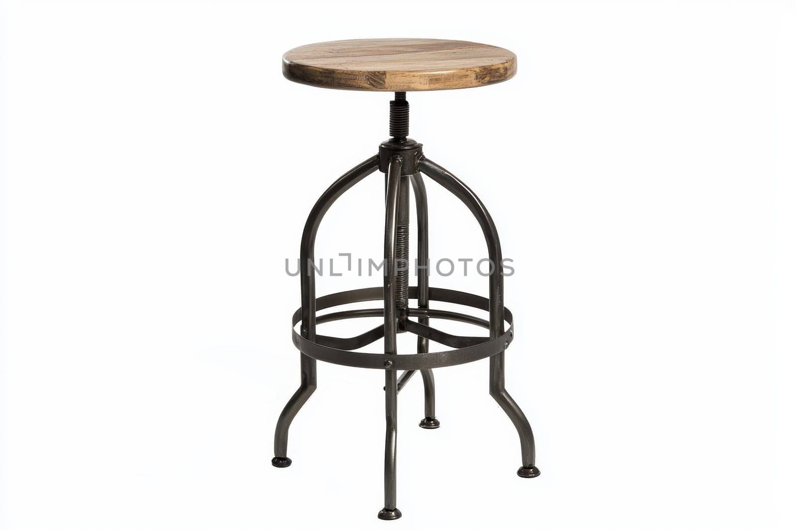 This bar stool features a sturdy metal frame and an adjustable wooden seat, perfect for trendy kitchens or social spaces.