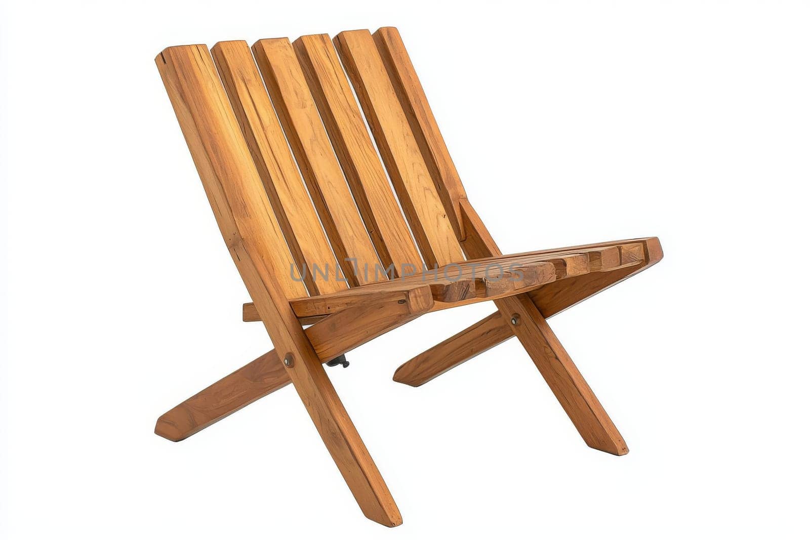 Minimalist wooden chair crafted for outdoor use, featuring a unique slatted back and sturdy design suited for gardens and patios.