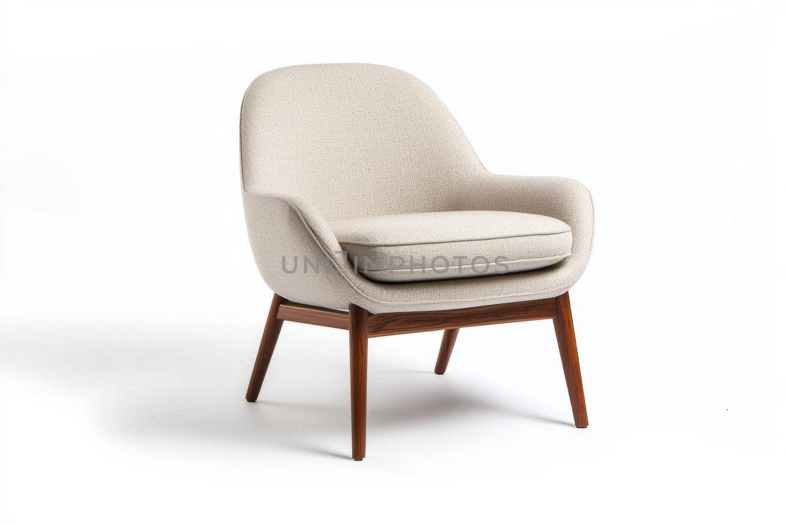 This stylish chair features a soft fabric upholstery and sturdy wooden legs, ideal for enhancing interior decor in living spaces.