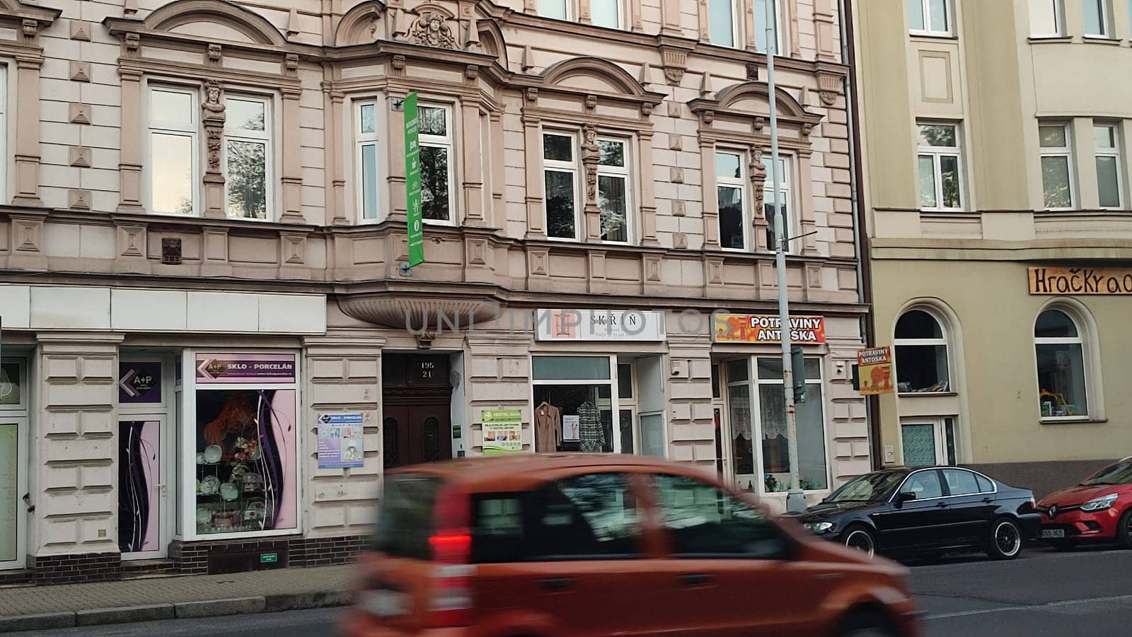 October 16 2024 Decin Czech Republic Europe . Building architecture street store car window city centre town. High quality photo outdoor