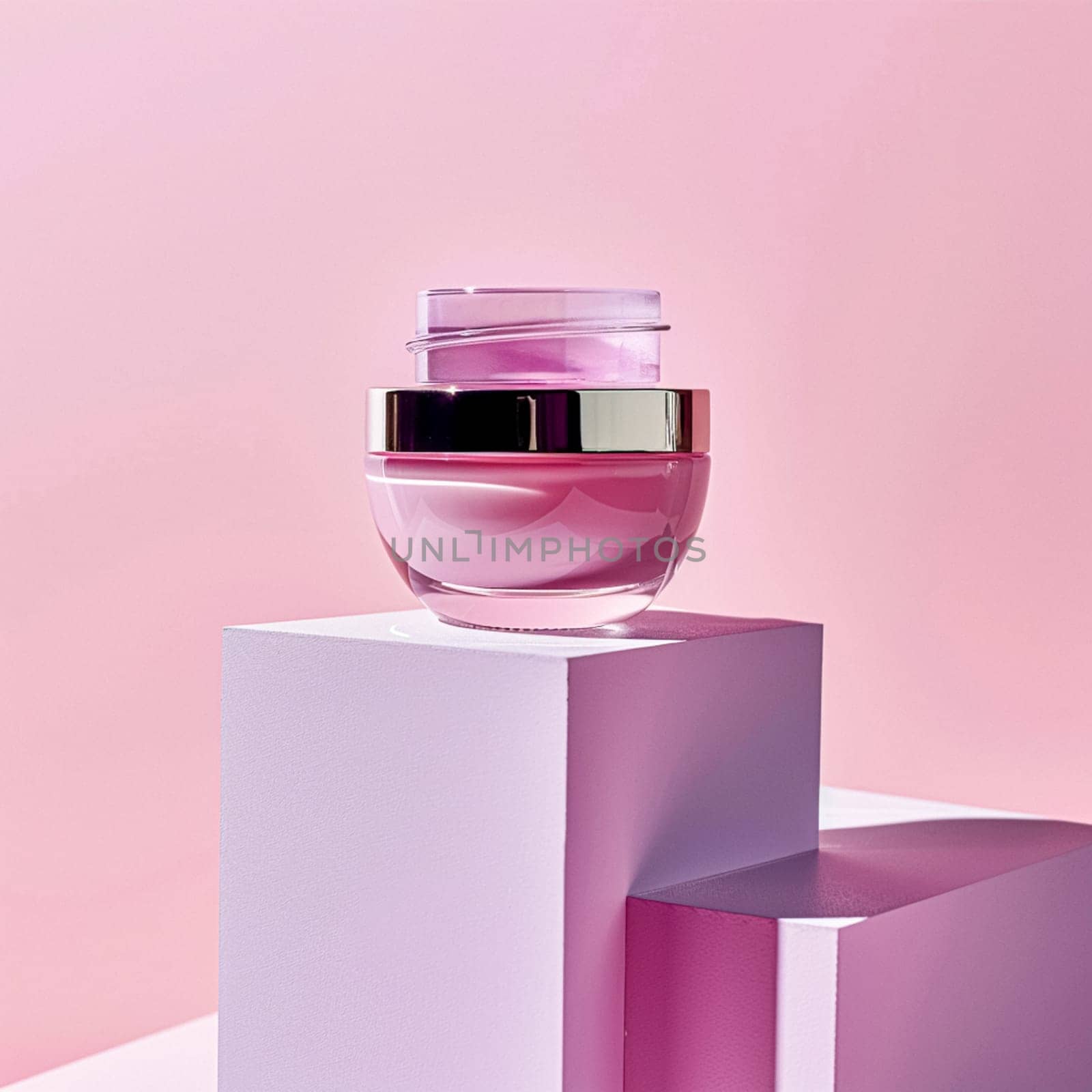 Cosmetic cream in a glass jar on a pink backdrop. Skin care concept. Background for beauty products