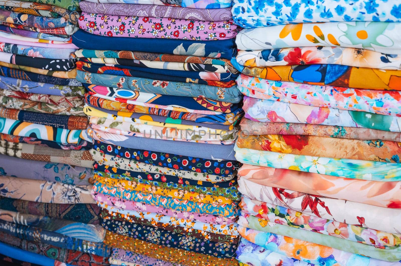 fabrics at the textile market bazaar in Asia in Vietnam