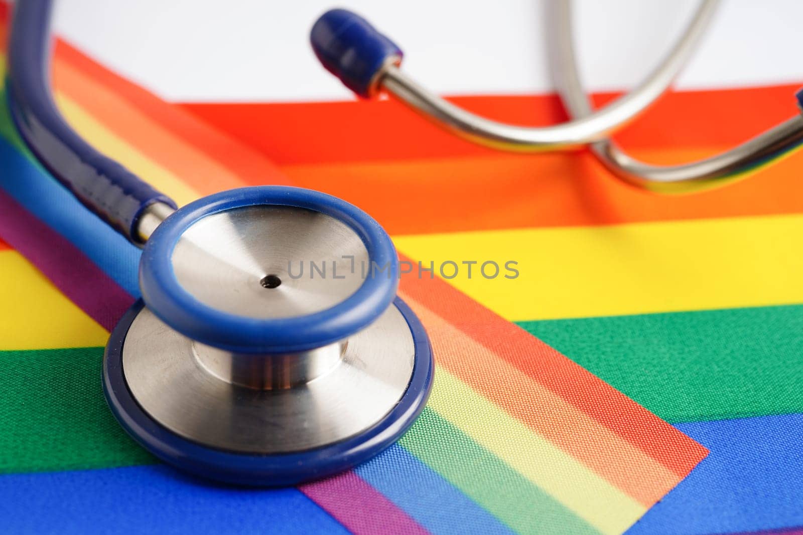 LGBT symbol, Stethoscope with rainbow ribbon, rights and gender equality, LGBT Pride Month in June.