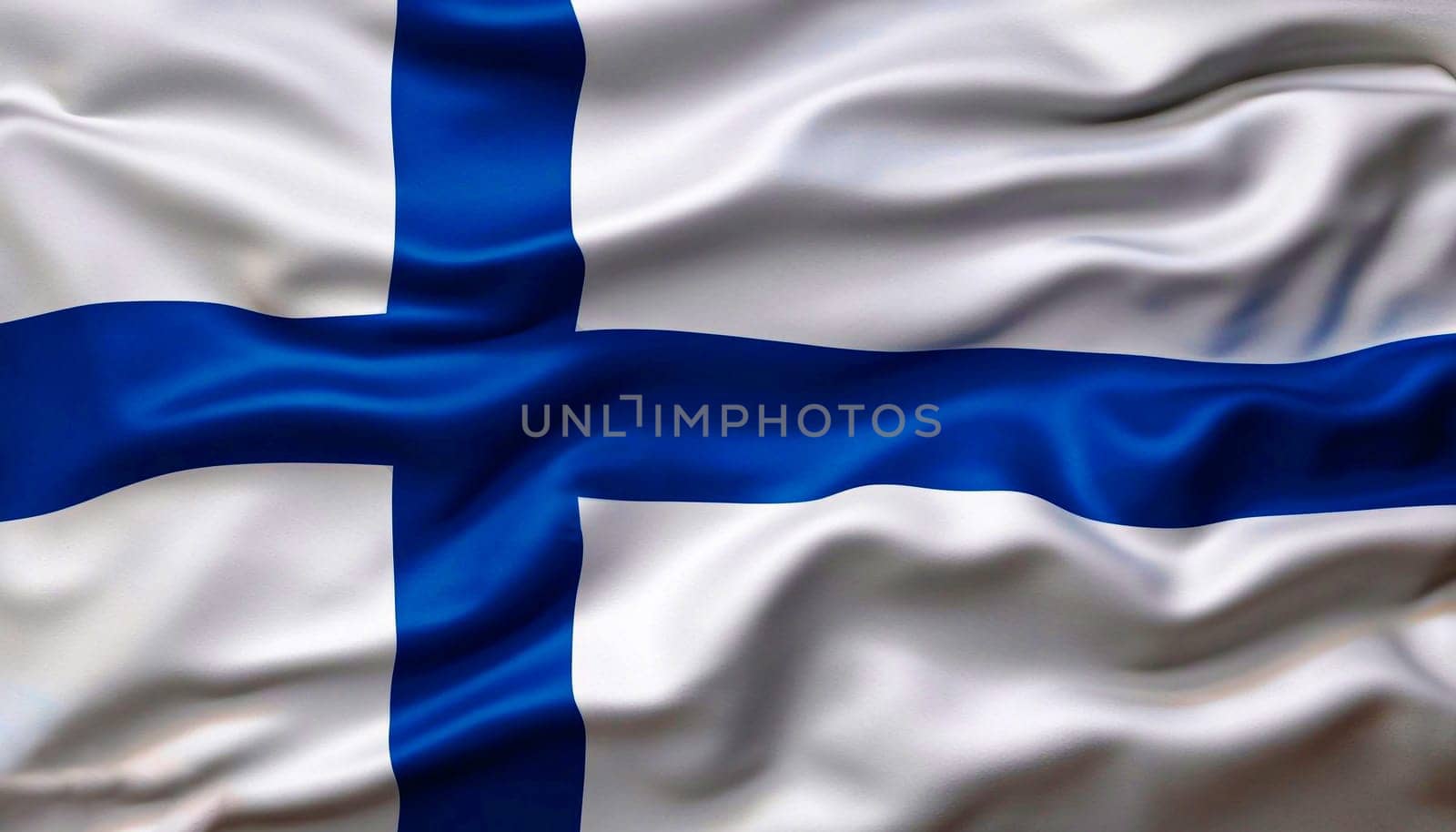 Fabric texture flag of Finland. Flag of Finland waving in the wind. Finland flag is depicted on a sports cloth fabric with many folds. Sport team banner