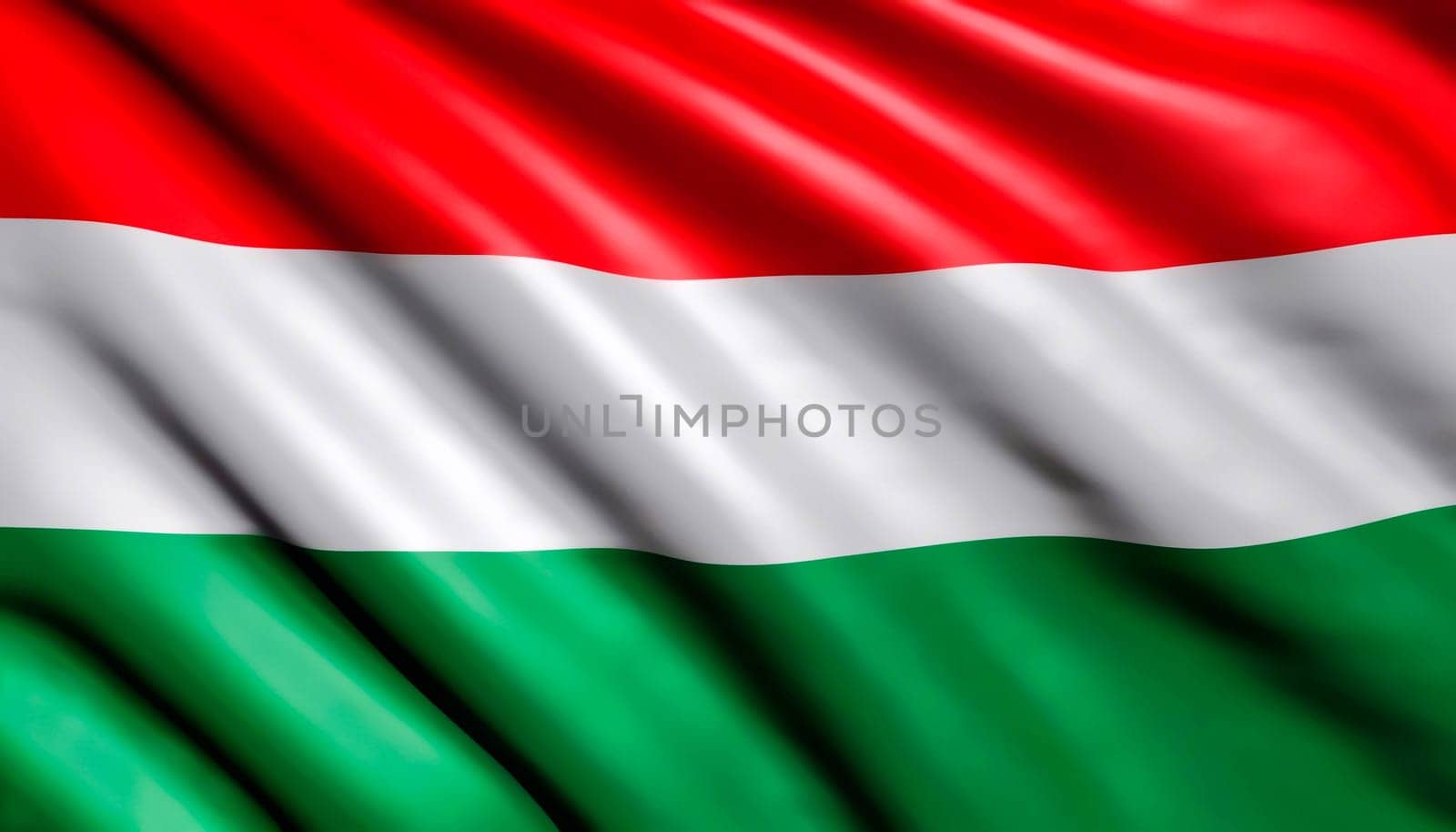 colored flag of the state of Hungary depicted on textiles with soft folds