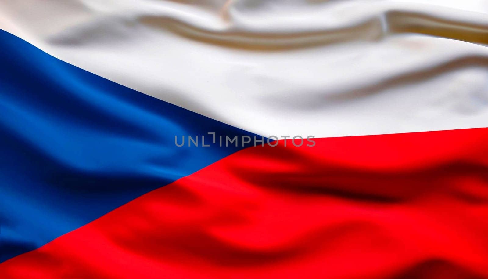 Fabric texture flag of Czech Republic. Flag of Czech Republic waving in the wind. Czech Republic flag is depicted on a sports cloth fabric with many folds. Sport team banner.