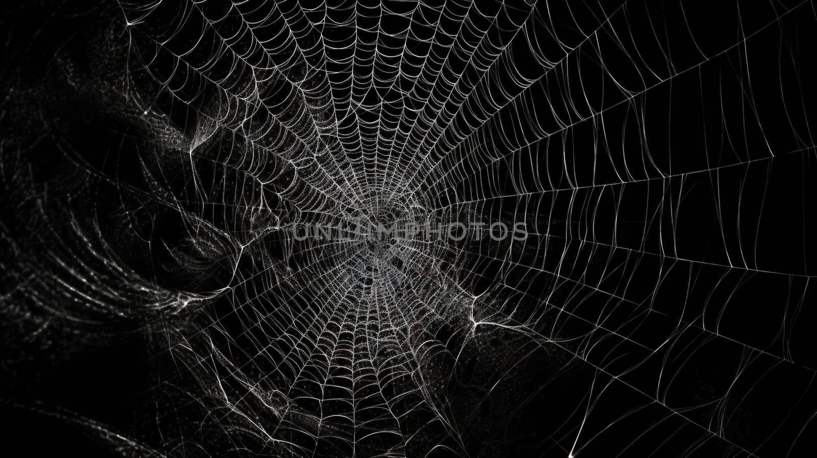 Abstract fractal sipder web on dark background with grungy ornament of broken moody web and particles. Generated AI