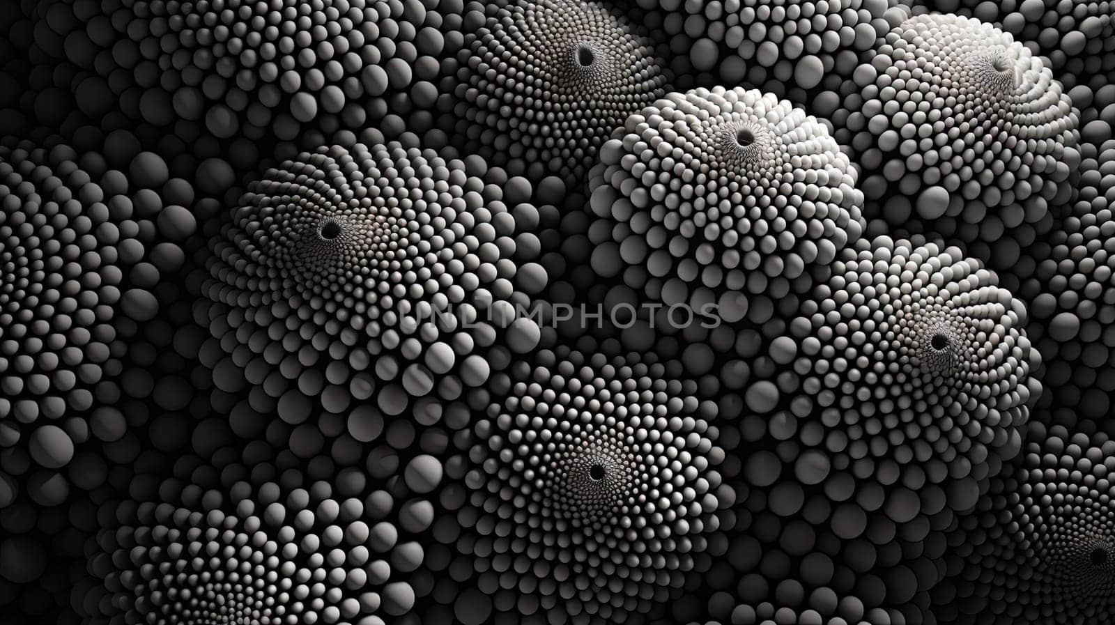 Abstract background with dotted fractal ornament and science styled cellular mesh. Generated AI.