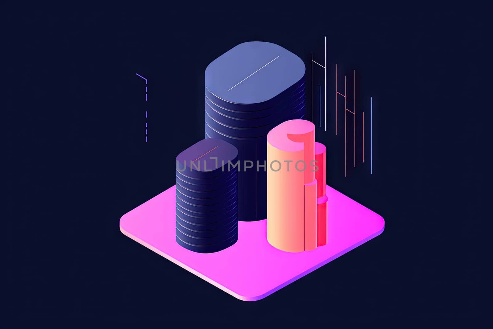 3D business graph with organized bars and information blocks. Abstract infographic element. Business growth and development to success concepts. Generated AI.