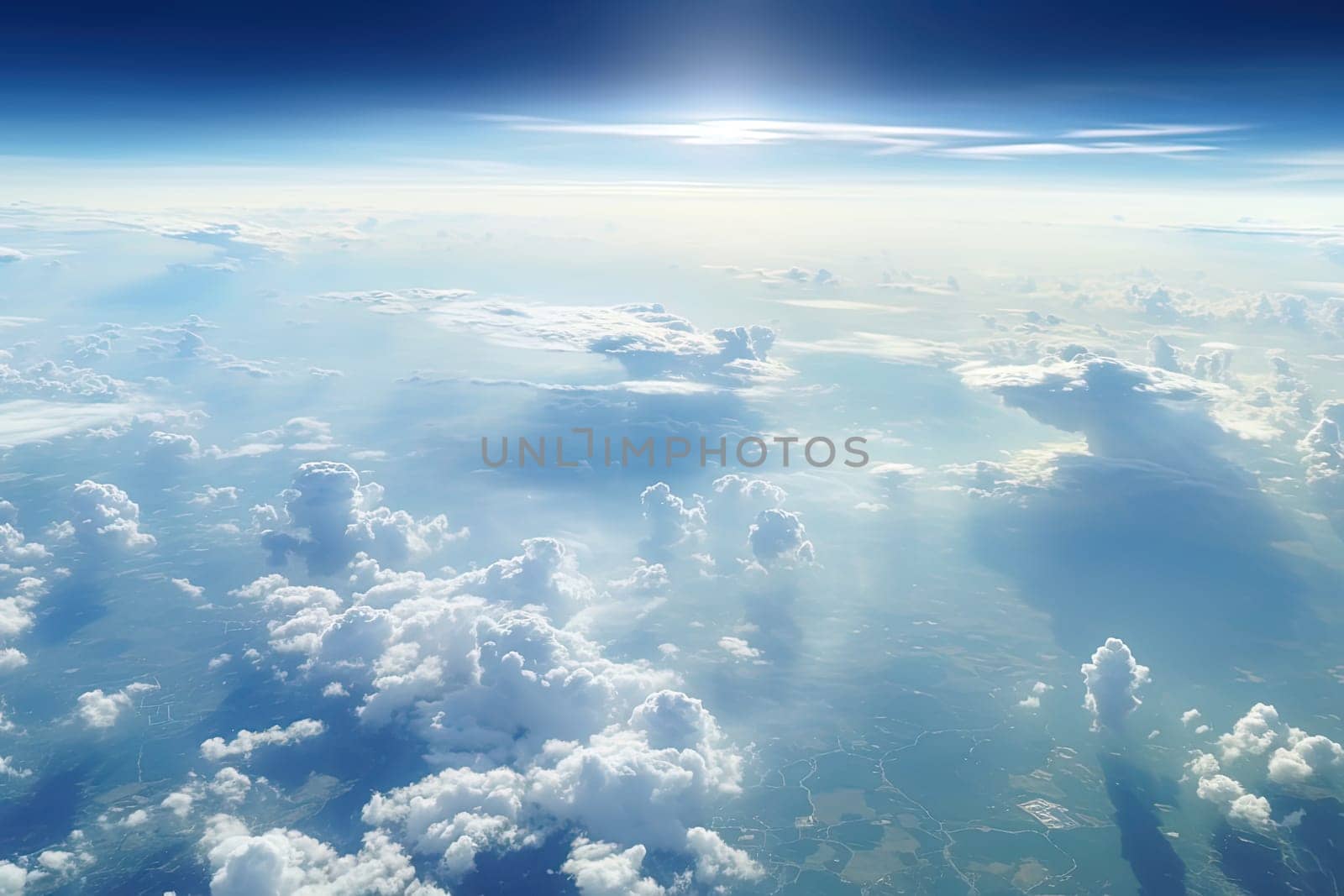Earth horizon view from space. Satellite or plane view of the planet from stratosphere. Generated AI