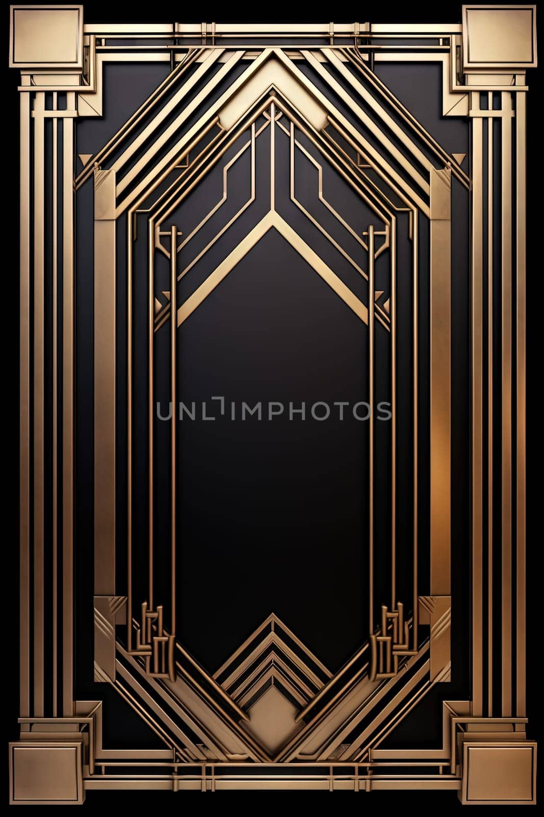 Golden art deco frame with ornament. Retro golden art deco or art nouveu frame in roaring 20s style. Generated AI
