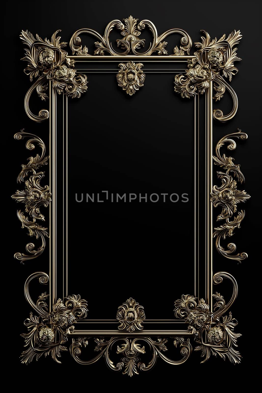 Golden art deco frame with ornament. Retro golden art deco or art nouveu frame in roaring 20s style. Generated AI