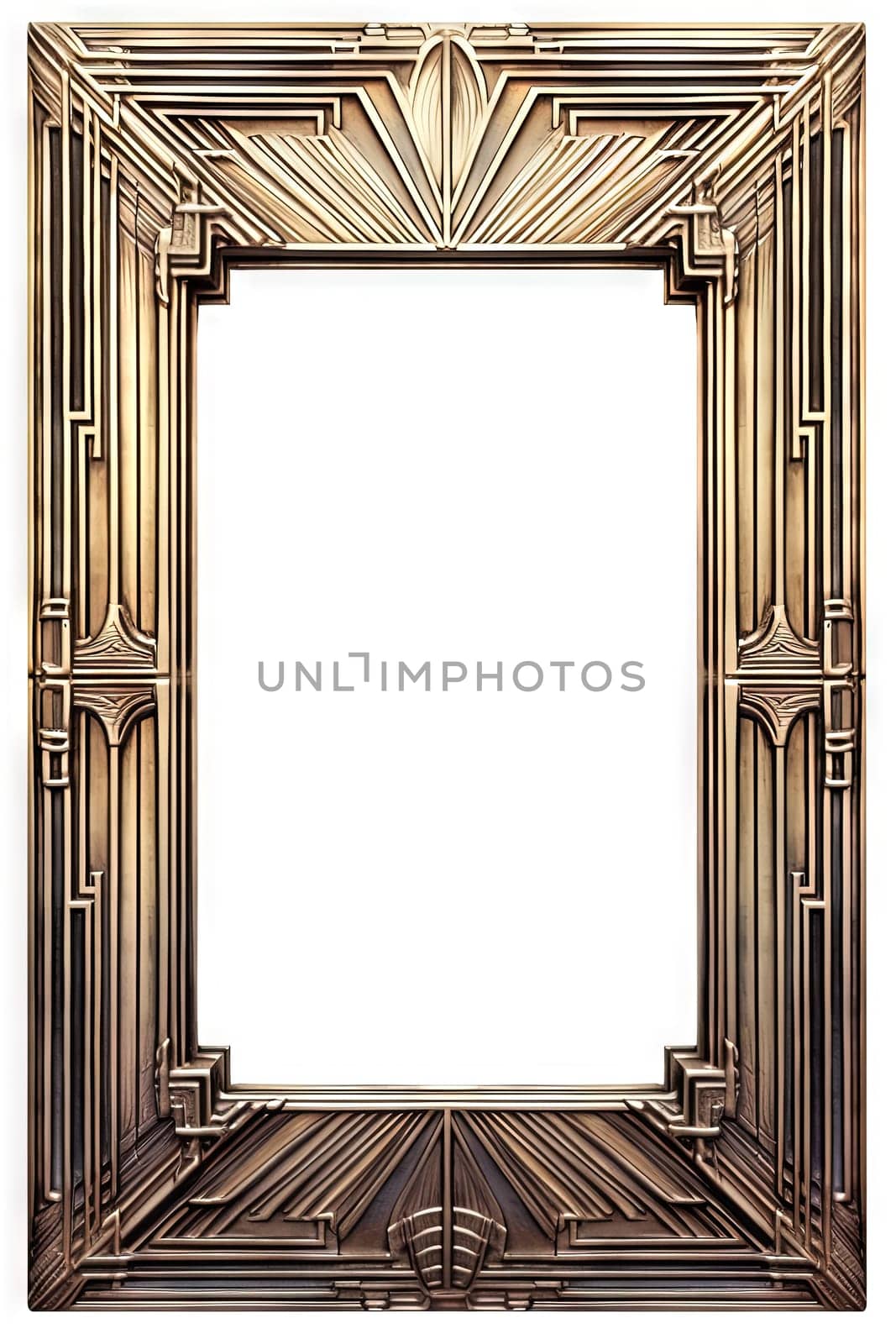 Golden art deco frame with ornament. Retro golden art deco or art nouveu frame in roaring 20s style. Generative AI