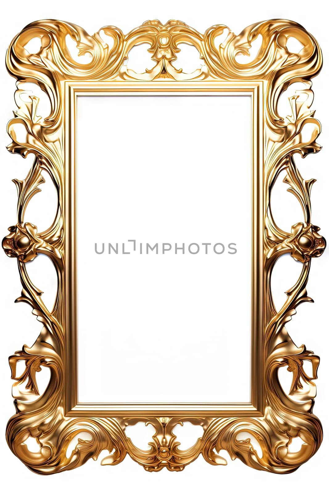 Golden ornamental frame in royal or empire style. Retro golden frame with vintage ornament. Generative AI