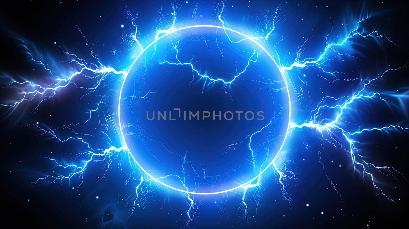 Lighting flash in the shape of circle. Ring of thunderstorm lightning as a portal. Generated AI.
