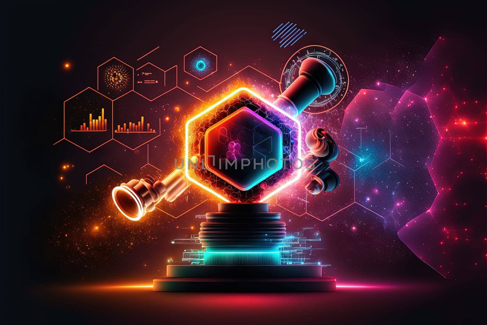 Scientific device for medical research in laboratory. Abstract microscope composition. Generated AI