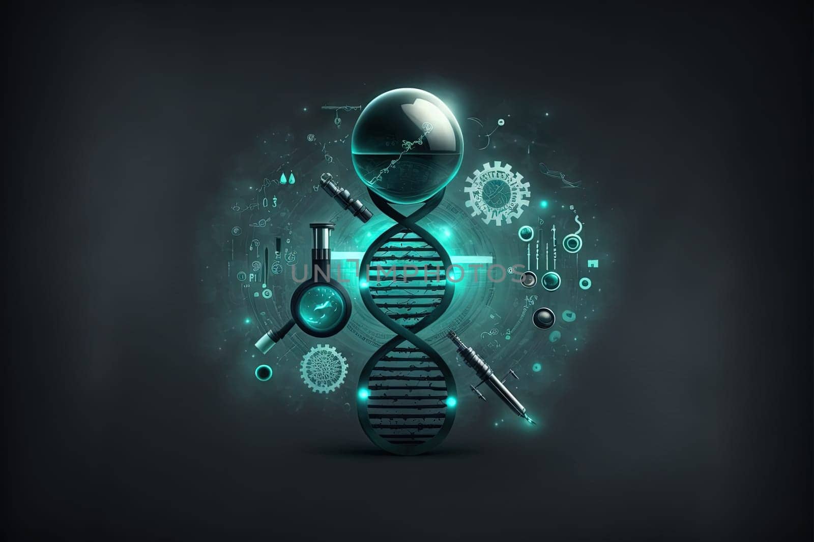 Scientific device for medical research in laboratory. Abstract microscope composition. Generated AI