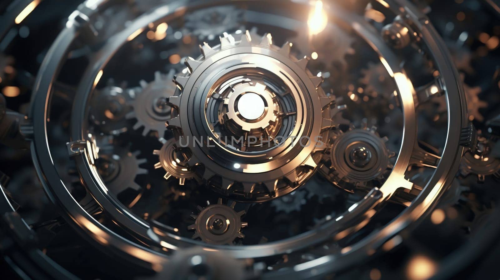 Technology or industrial background with abstract metallic gears in mechanism. Generated AI.