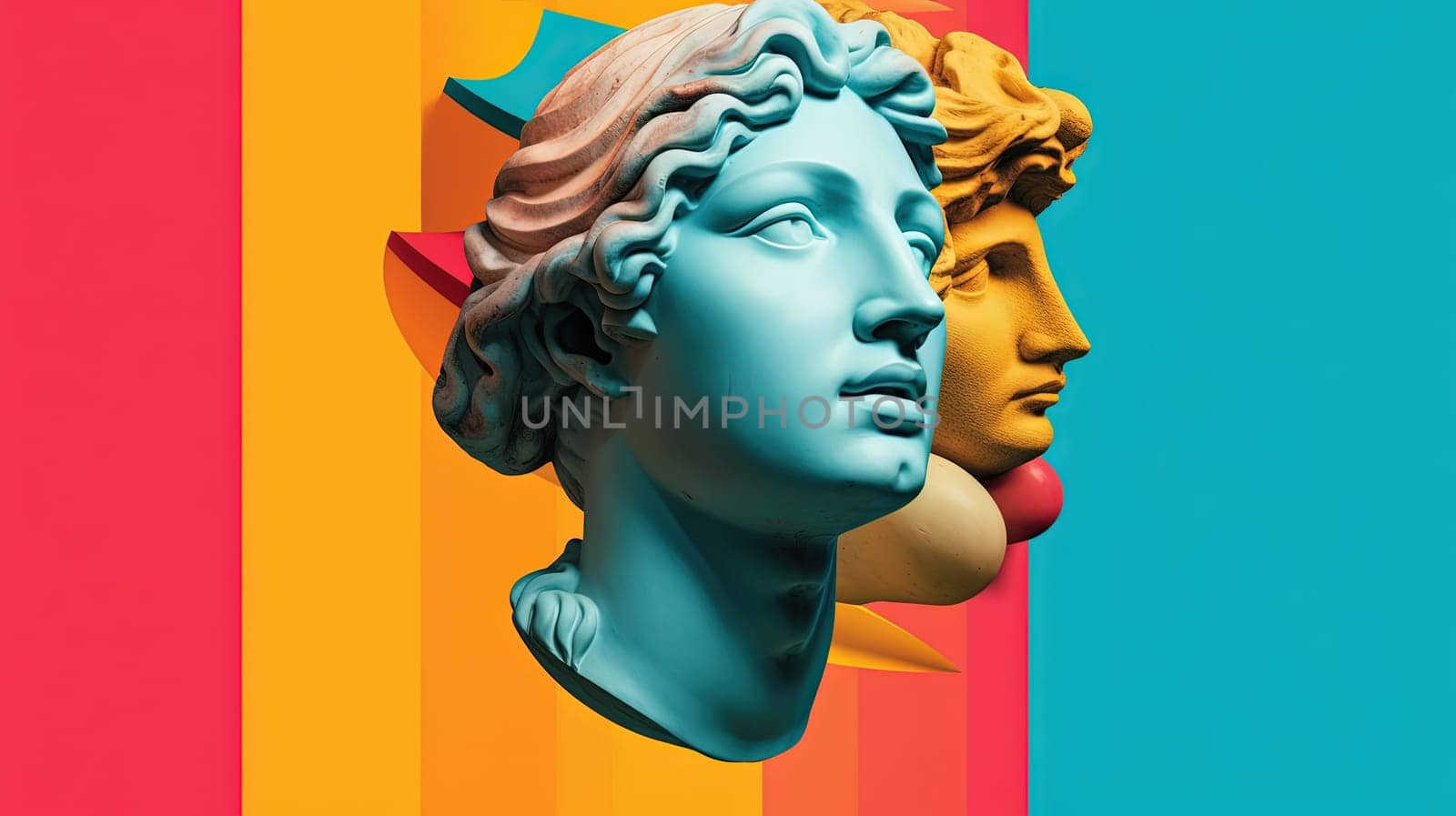 Ancient woman statue in vaporwave or y2k aesthetics. Antic bust in modern 3D scene. Generated AI