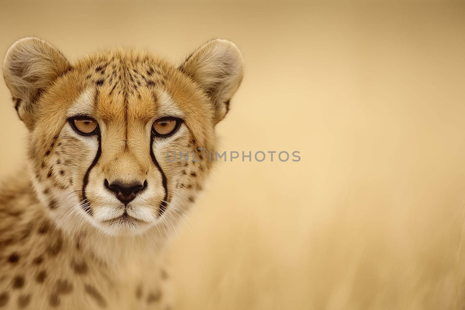 A cheetah, focused and alert, gazes directly at the camera. Its spotted coat and intense eyes suggest a wild animal in its natural habitat.