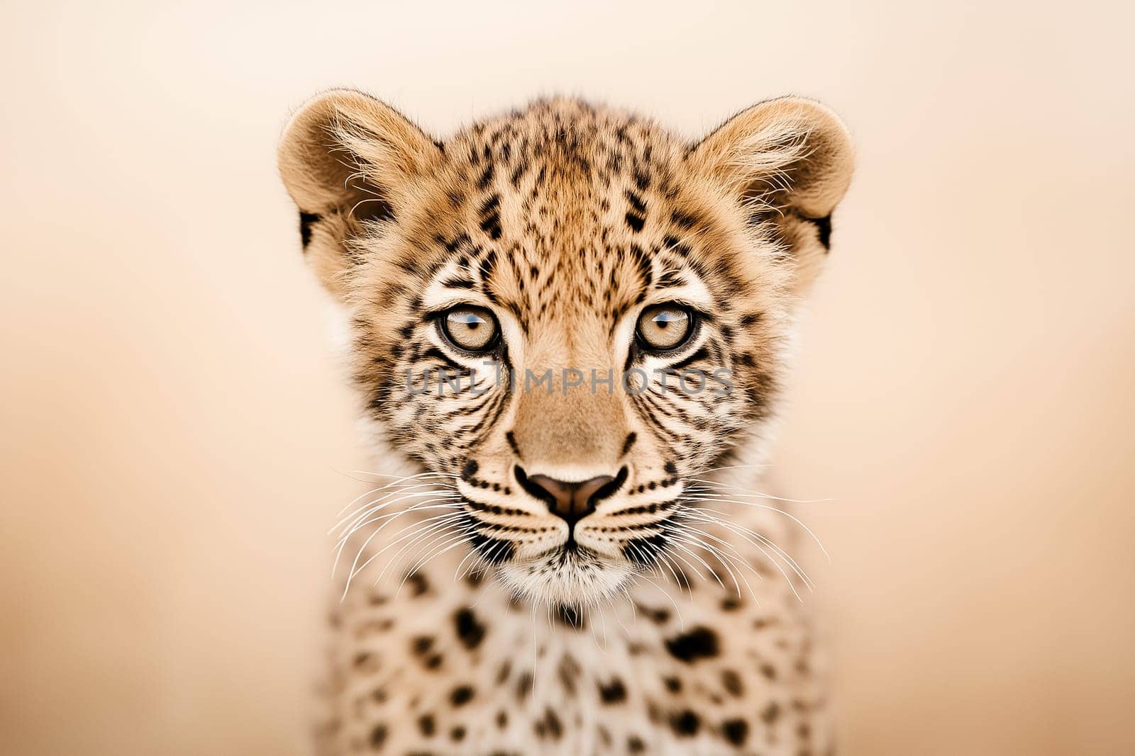 Close-up of a young leopard, showcasing its curious gaze. Its spotted coat and alert expression are captivating.