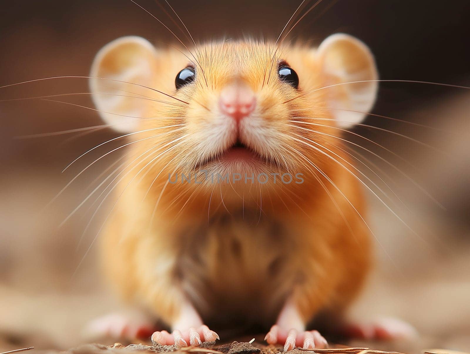 Cute little orange rat, close-up view, curious expression. Focus on the face and paws. Pet owner likely captured the moment.