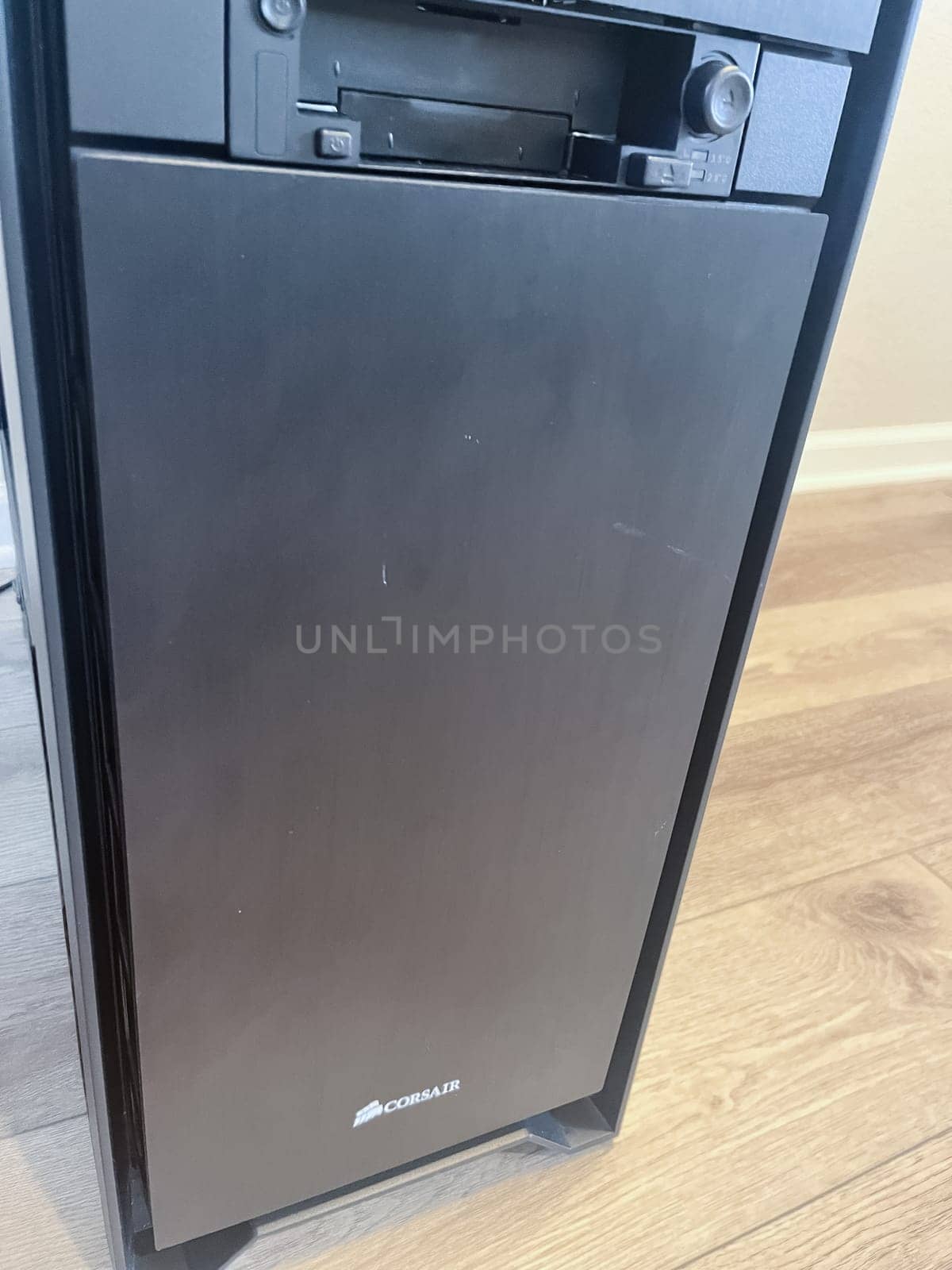 Castle Rock, Colorado, USA-August 18, 2024-A custom built gaming PC with an open side panel revealing internal components The build features a Radeon graphics card liquid cooling system multiple storage bays and a high performance power supply The black case has ample ventilation and cable management for optimal airflow Ideal for gaming enthusiasts and PC builders
