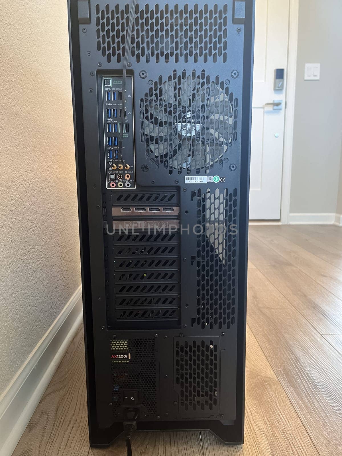 Castle Rock, Colorado, USA-August 18, 2024-A custom built gaming PC with an open side panel revealing internal components The build features a Radeon graphics card liquid cooling system multiple storage bays and a high performance power supply The black case has ample ventilation and cable management for optimal airflow Ideal for gaming enthusiasts and PC builders