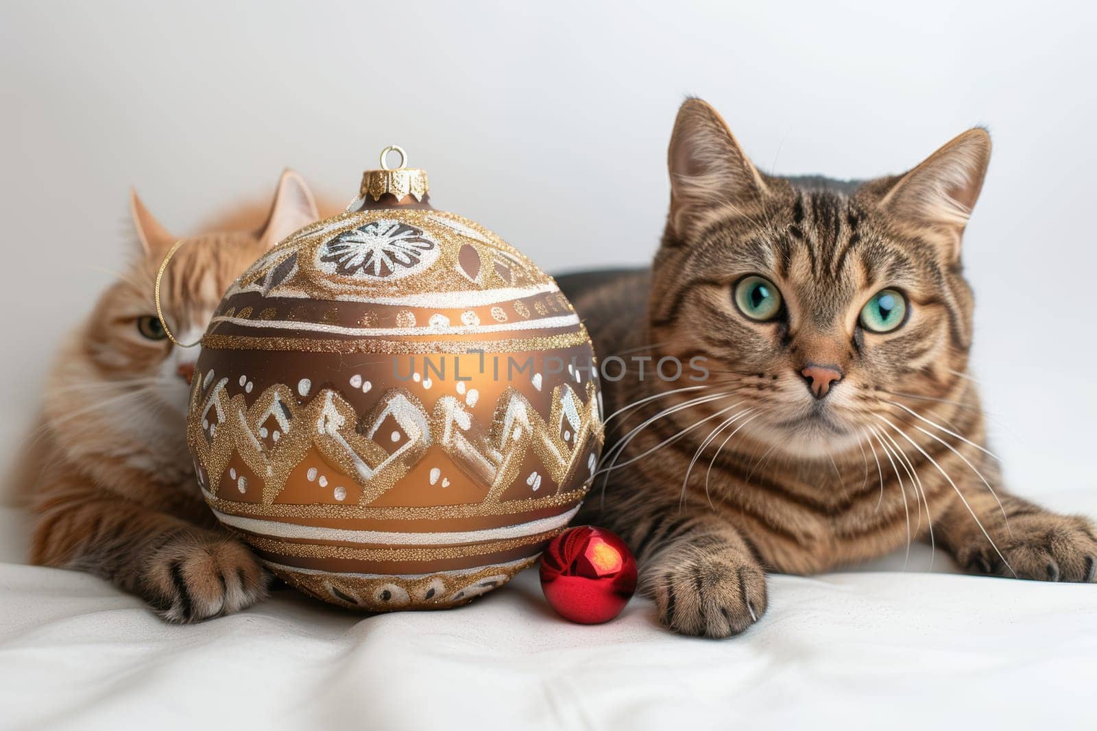 These cute cats are themed for Christmas, showcasing ornaments and a cheerful ambiance that fills the home with joy