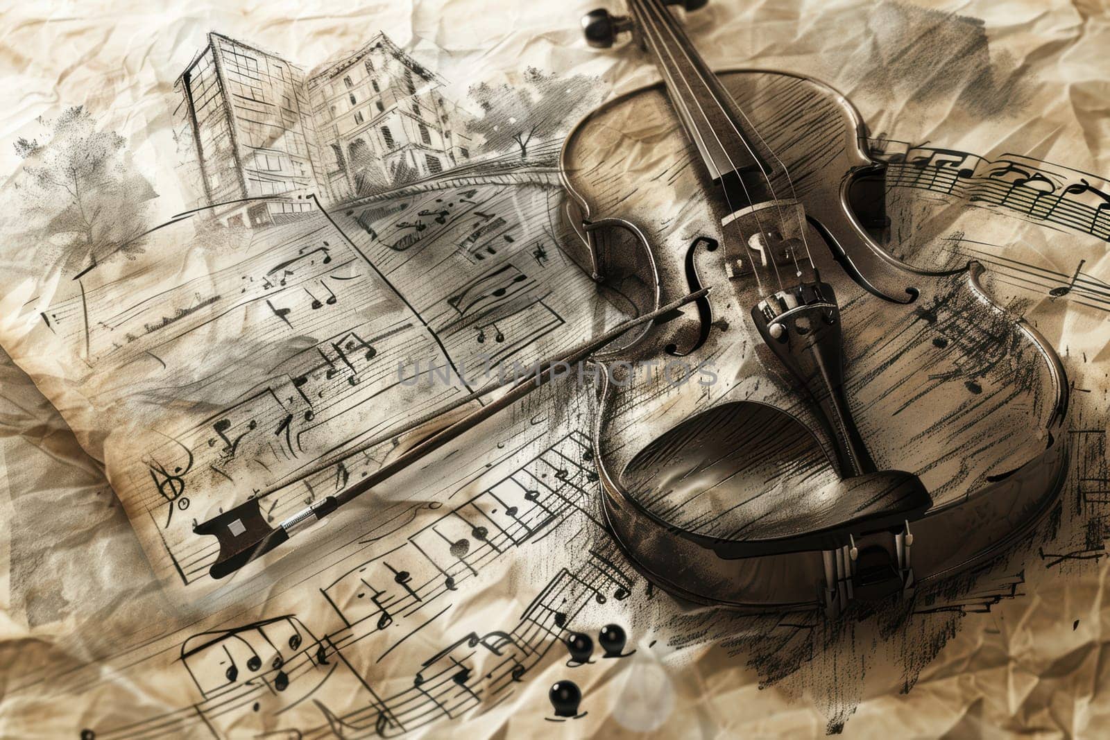 A stunning artwork featuring a violin, vibrant music notes, and a vintage feel, ideal for musicthemed decor