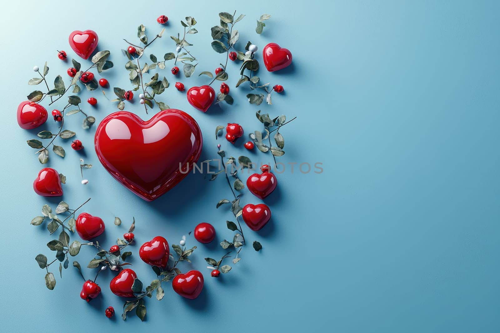 This is a beautiful display of vibrant red hearts surrounded by lush green foliage, ideal for lovethemed projects
